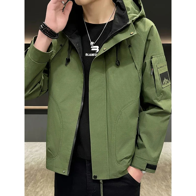 Autumn Lightweight Hooded Cargo Jacket Men Outdoor Windproof Coats Man Korean Fashionable Handsome Casual Hiking Jackets for Men LadyShow.Store