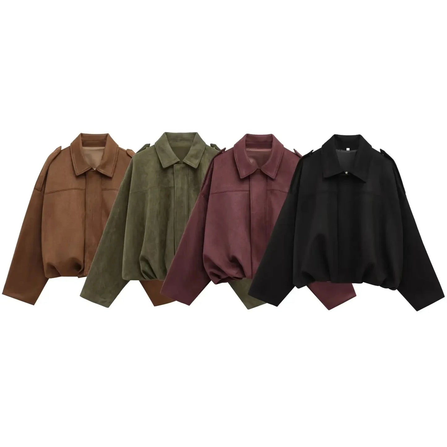 HH Women's Street Fashion Solid Loose Suede Texture Coats Causal Long Bat Sleeves Lapel Zipper Fly Winter Vintage Jackets LadyShow.Store