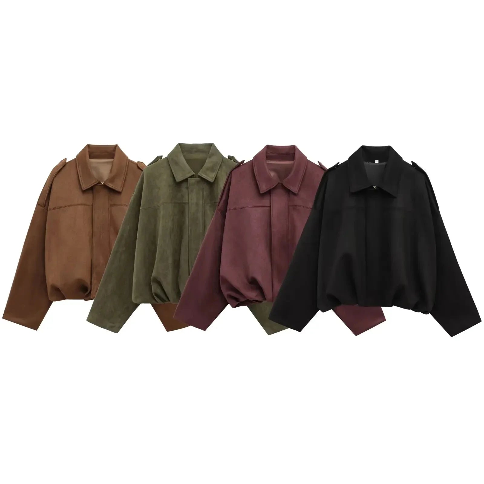 HH Women's Street Fashion Solid Loose Suede Texture Coats Causal Long Bat Sleeves Lapel Zipper Fly Winter Vintage Jackets LadyShow.Store