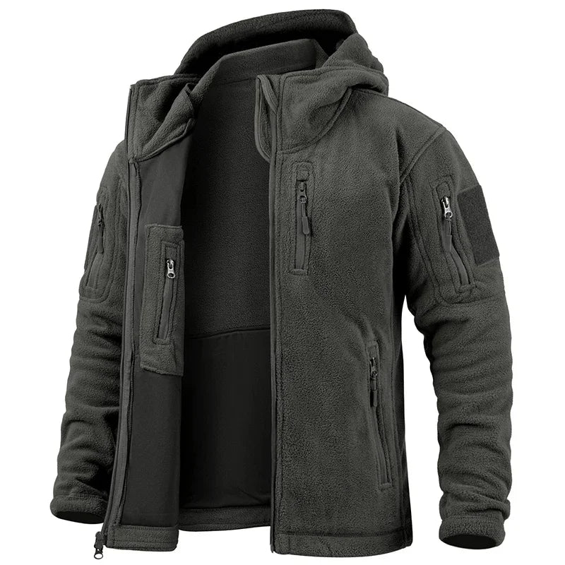 Men's Hunting Fleece Jacket Hiking Hunting Outdoor Fleece  Tactical Jacket Winter Warm Full Zip Military Hoodies Multi-Pockets Pi-Mart