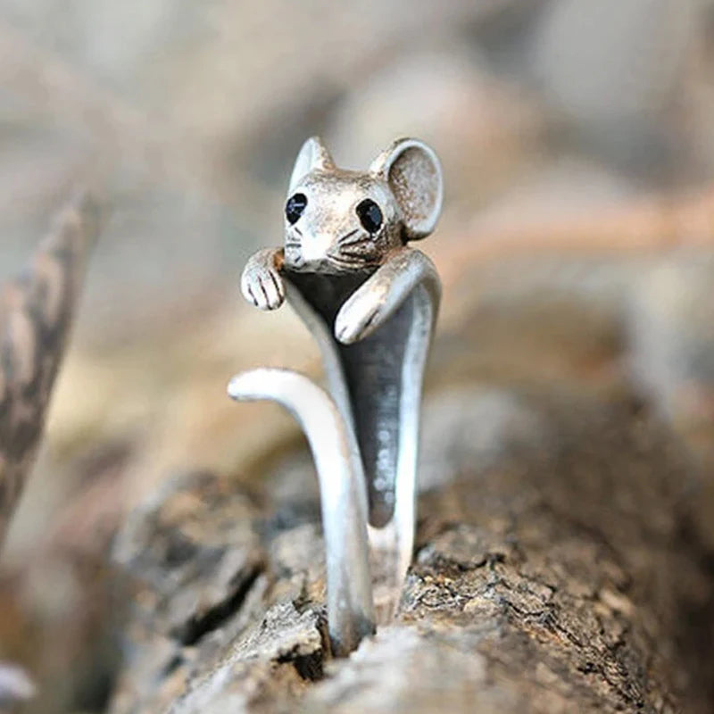Silver Color Mouse Open Ring For Women Creative Cute Little Animal Adjustable Rings Charming Party Fashion Jewelry Gift Pi-Mart