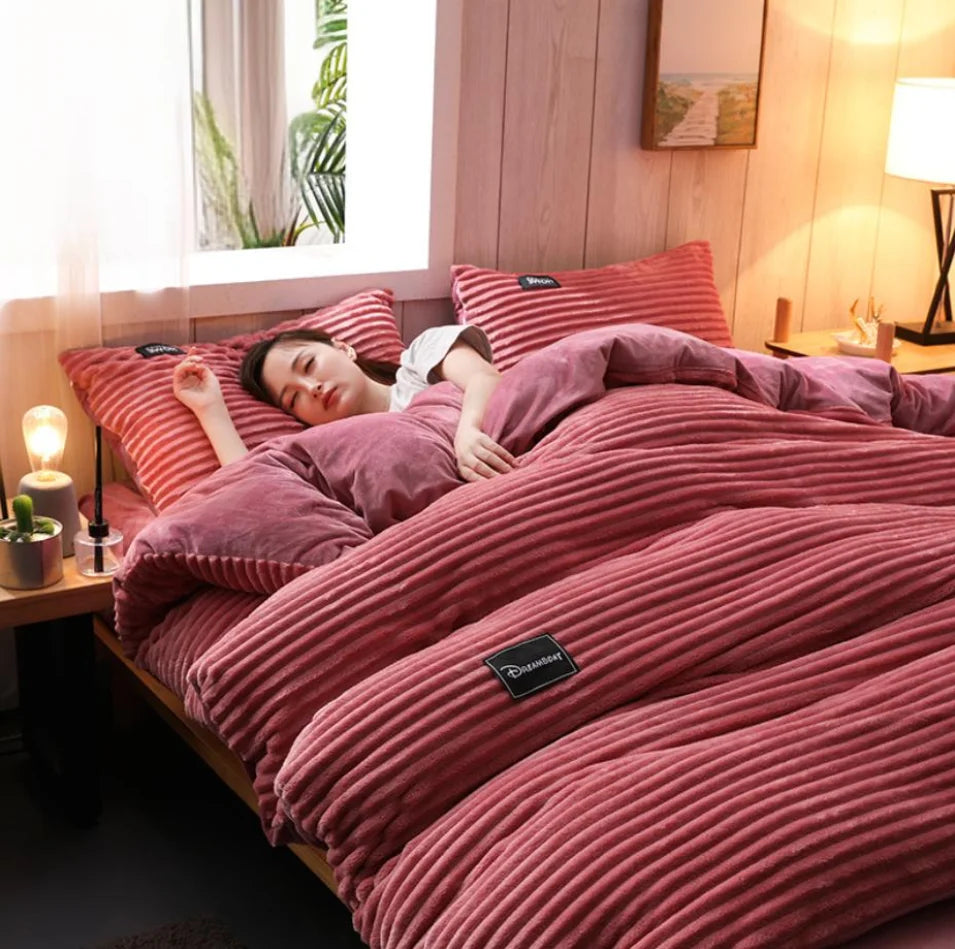 Warm Winter Duvet Cover Bedding Set Thick Solid Color Velvet Double Soft Quilt Cover Twin Queen King Comforter Cover Sets 220*24 Pi-Mart