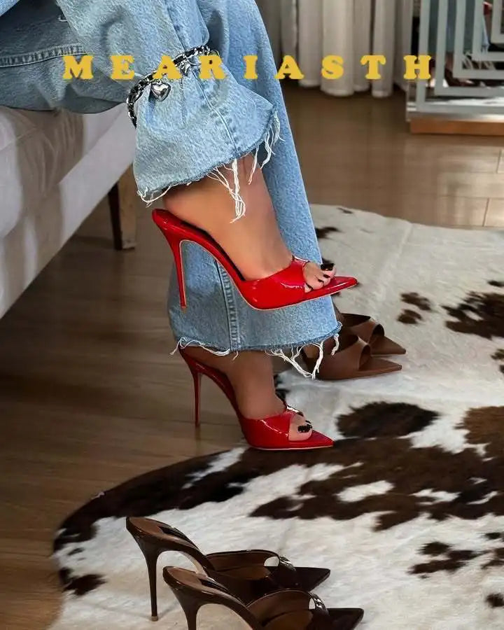12/10cm pointed Open Toe High Heel Shoes Woman Summer OutsideSlipper Party Stiletto Luxury Designer Patent Leather Women Sandals LadyShow.Store