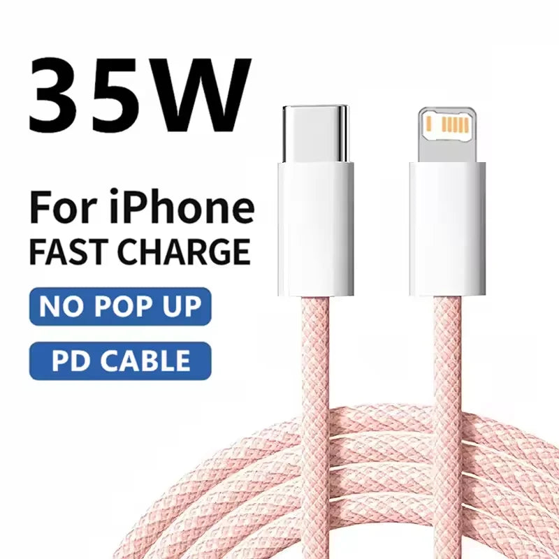 1m 2mPD Braided 35W Fast Charge Cable For iPhone 13 14 Pro Max 11 12 mini X XR XS Max 7 8 Plus Quick Charging USB-C Data Cables Pi-Mart