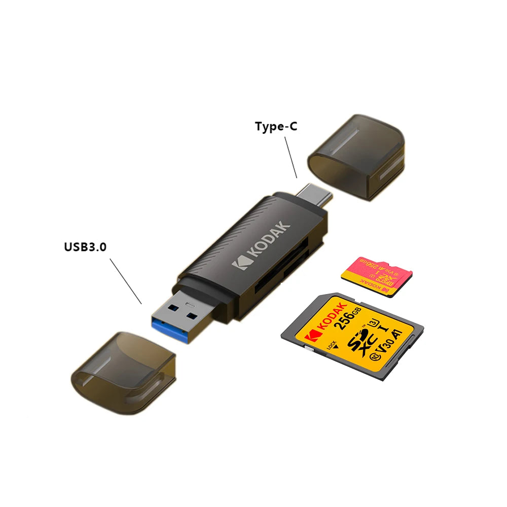 KODAK 128GB Micro SD Card U3 V30 256GB 64GB 32GB 4K High Speed TF Card for Phone Camera Drone Original TYPE-C Reader Pi-Mart