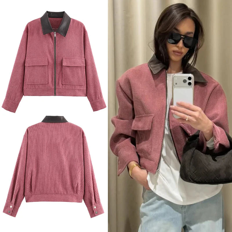 SLTNX Spring Pink Casual Jacket Women's Loose Fit Streetwear Front Zipper Pockets Lounge Wear Daily Outerwear LadyShow.Store