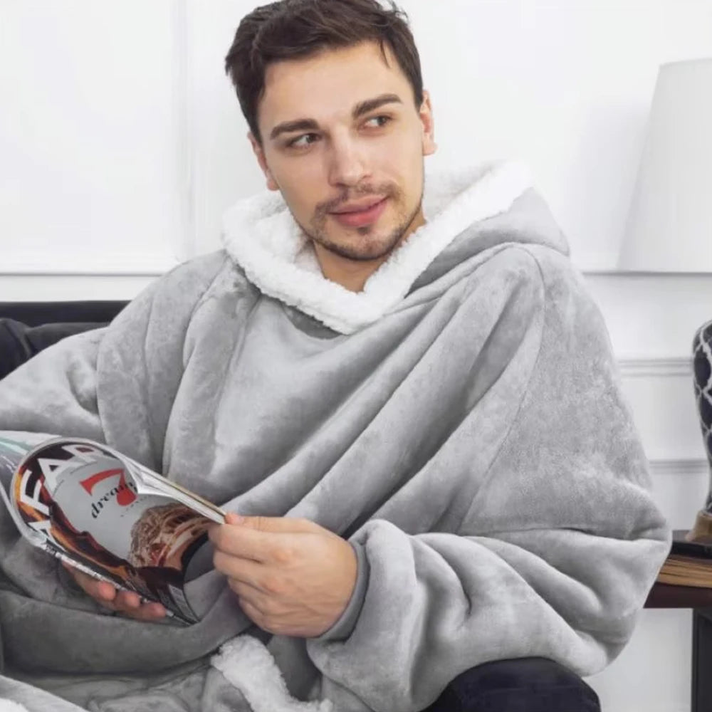 180cm Super Long Flannel Blanket Pyjamas with Sleeves Winter Hoodies Sweatshirt Women Men Pullover Fleece Giant Oversized Outdoo Pi-Mart