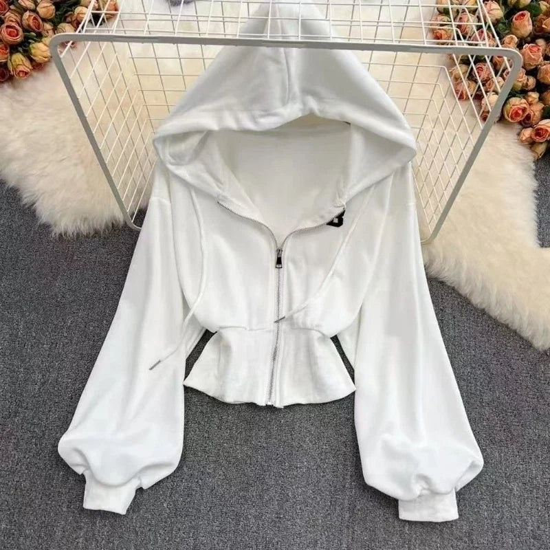 Y2k American Vintage Zip Up Hoodies 2000s Long Sleeve Subculture Hooded Sweatshirt Hot Girl Letter Short Slim Autumn Coat Chic LadyShow.Store