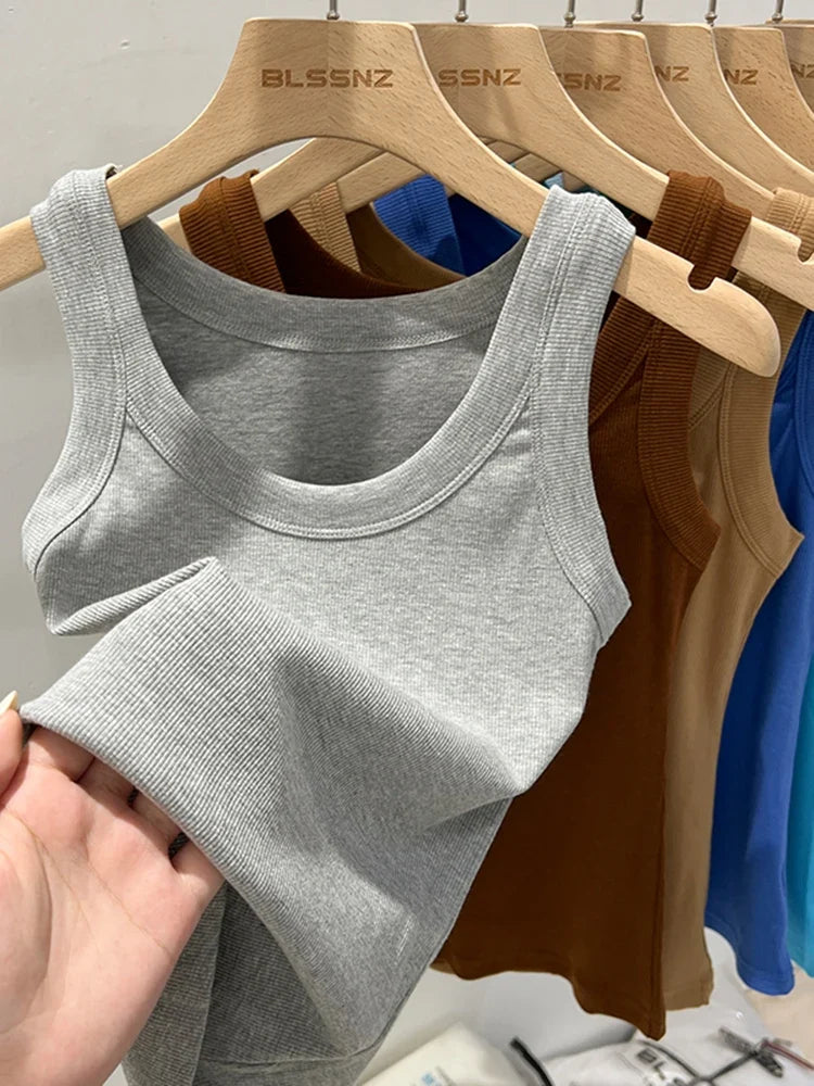 zjaiss Women Solid Round Neck Ribbed Tank Top Camisole Women 2026 Summer Basic Elastic Tank Top O Neck Solid Tank Top Tri Light Beauty