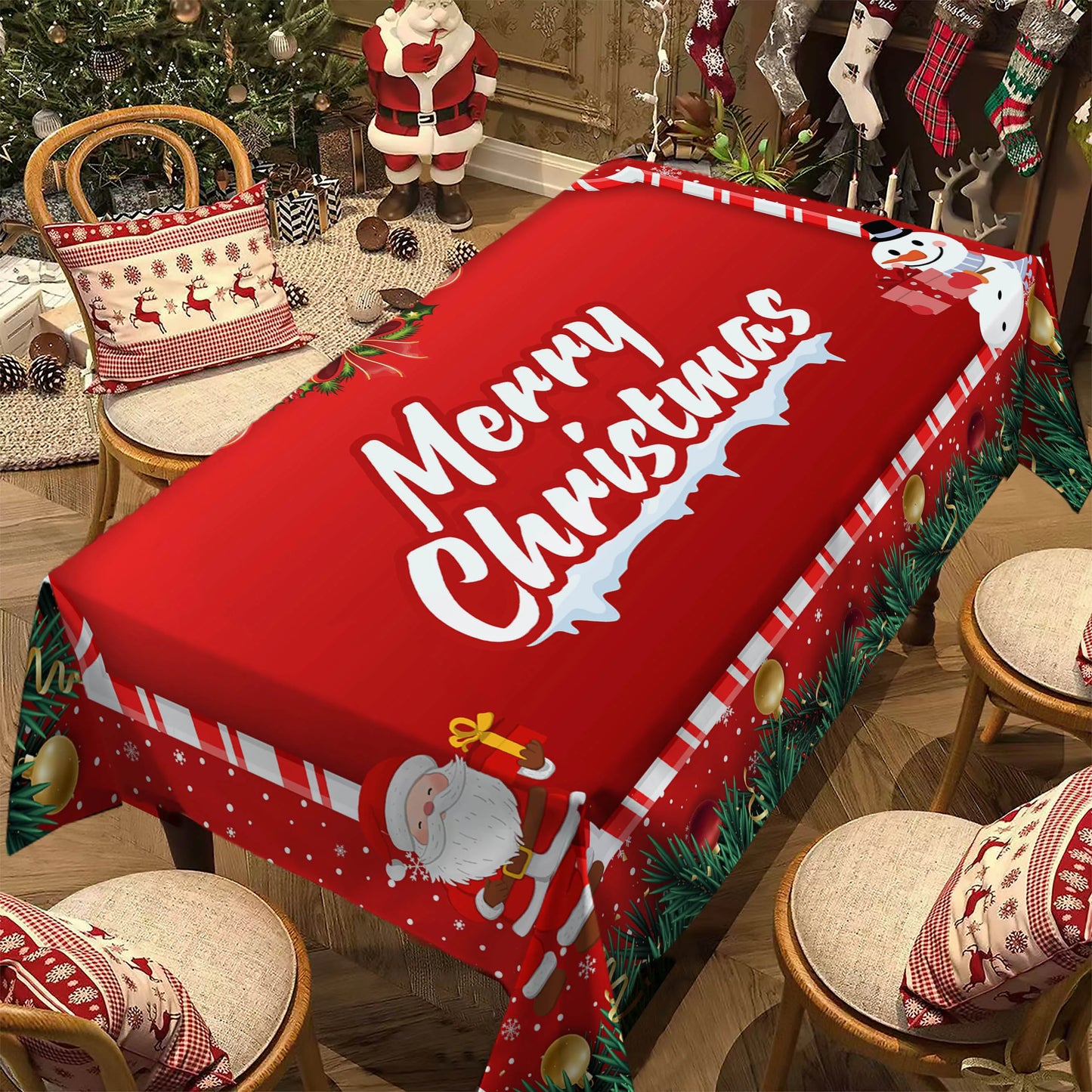 Christmas Rectangle Tablecloth, Poinsettia Design Tablecloth For New Year Party And Dinner Christmas Table Decor Tablecloth Pi-Mart