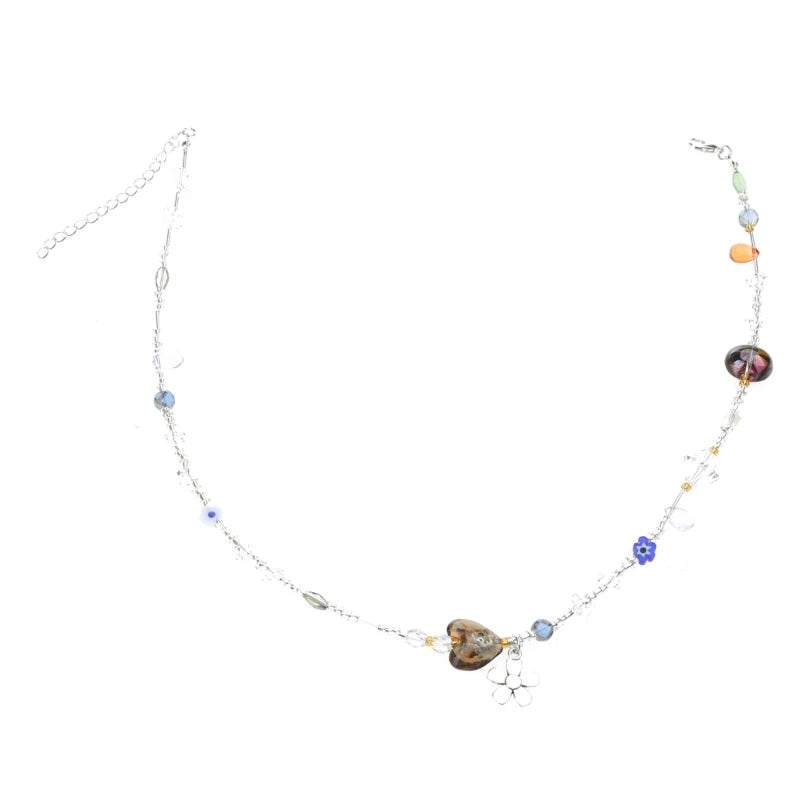 Acrylic Flower Pendant Necklace Crystal Class Gravel Beaded Necklace For Women Cool Y2K Choker Jewelry Exquisite Choker Pi-Mart