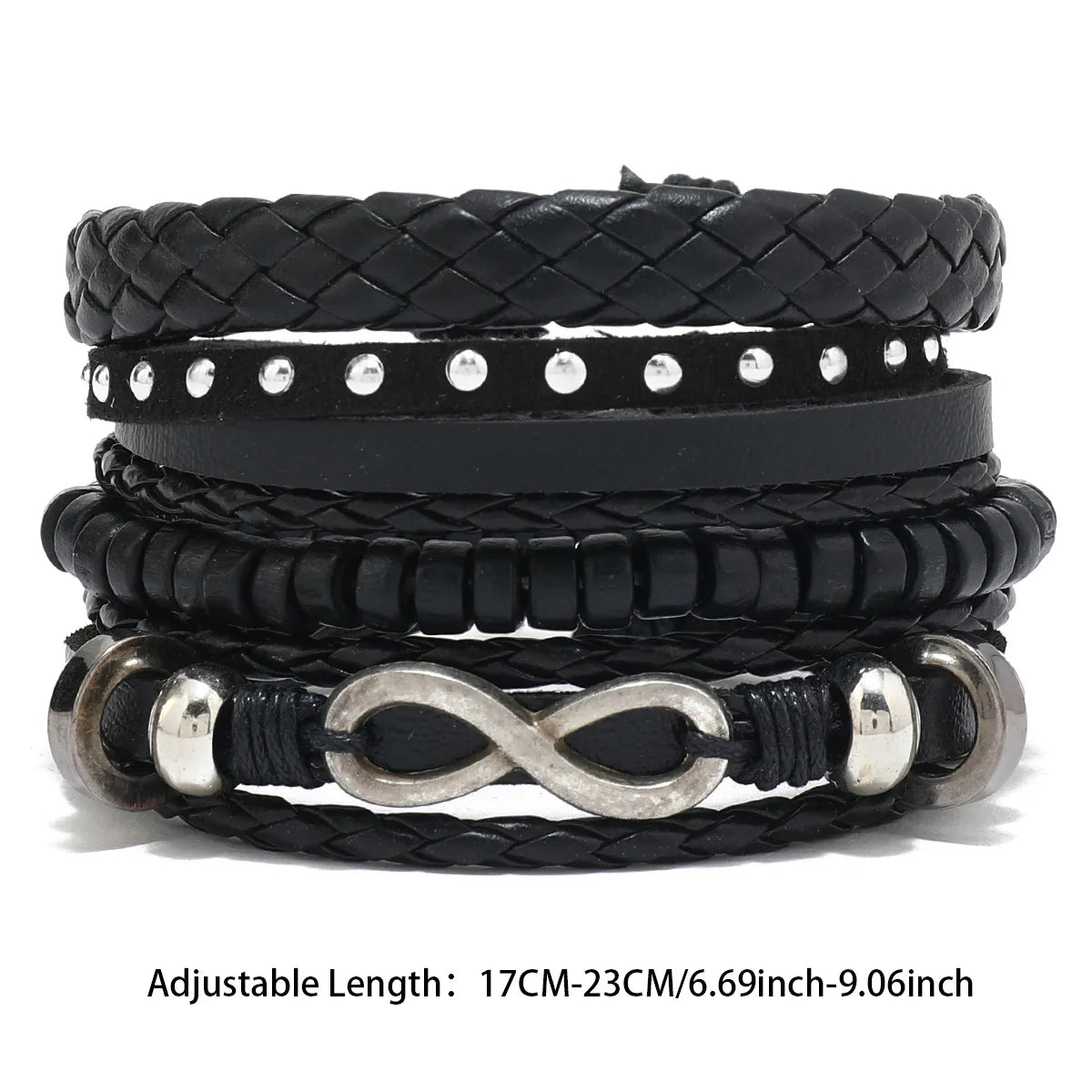 6/4PCS 3Style PU Wodeen Braided Wrap Leather Bracelet for Men Vintage Life Wood Beads Fashion Male Armband Pi-Mart