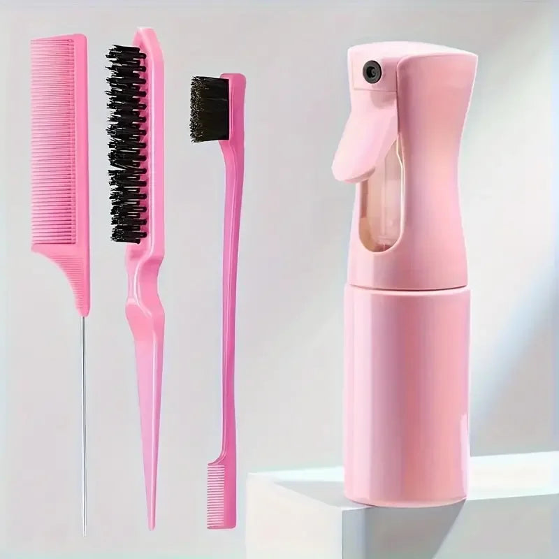4pcs/Set Hairdressing Tools Set spray Bottle Rat Tail Comb Teasing Hair Brush Edge Control Hair comb For Combing Smoothing Hair Tri Light Beauty