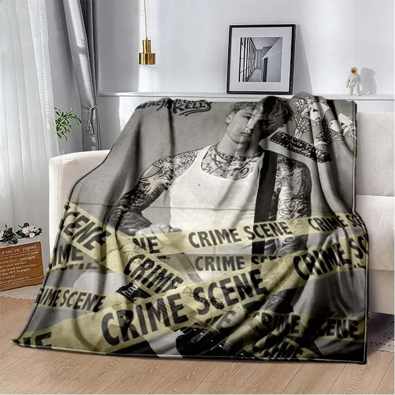 Machine Gun Kelly Poster Printed Flannel Warm Blanket Rapper Music Art Blankets Bedroom Sofa Bed Travel Picnic Blanket Fan Gift Pi-Mart