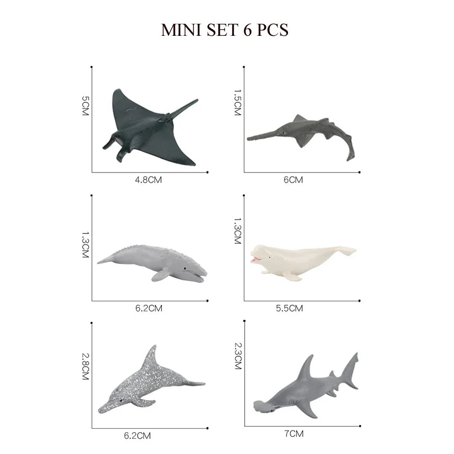 Realistic Mini Ocean Animal Figurines Plastic Marine Sea Creatures Whale Shark Dolphin Turtle Penguin Model Playset Gift for Kid LadyShow.Store