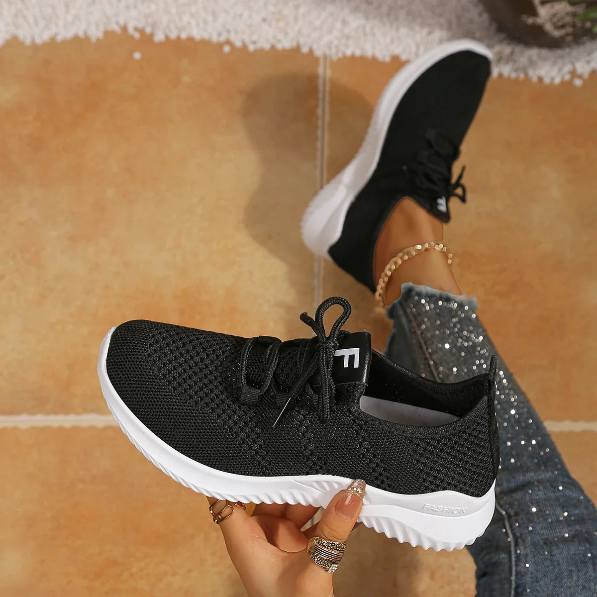 Women's Shoes Ladies Outdoor Casual Sneakers Breathable Knit Upper Lightweight Comfortable Anti Slip Soft Walking Shoes LadyShow.Store