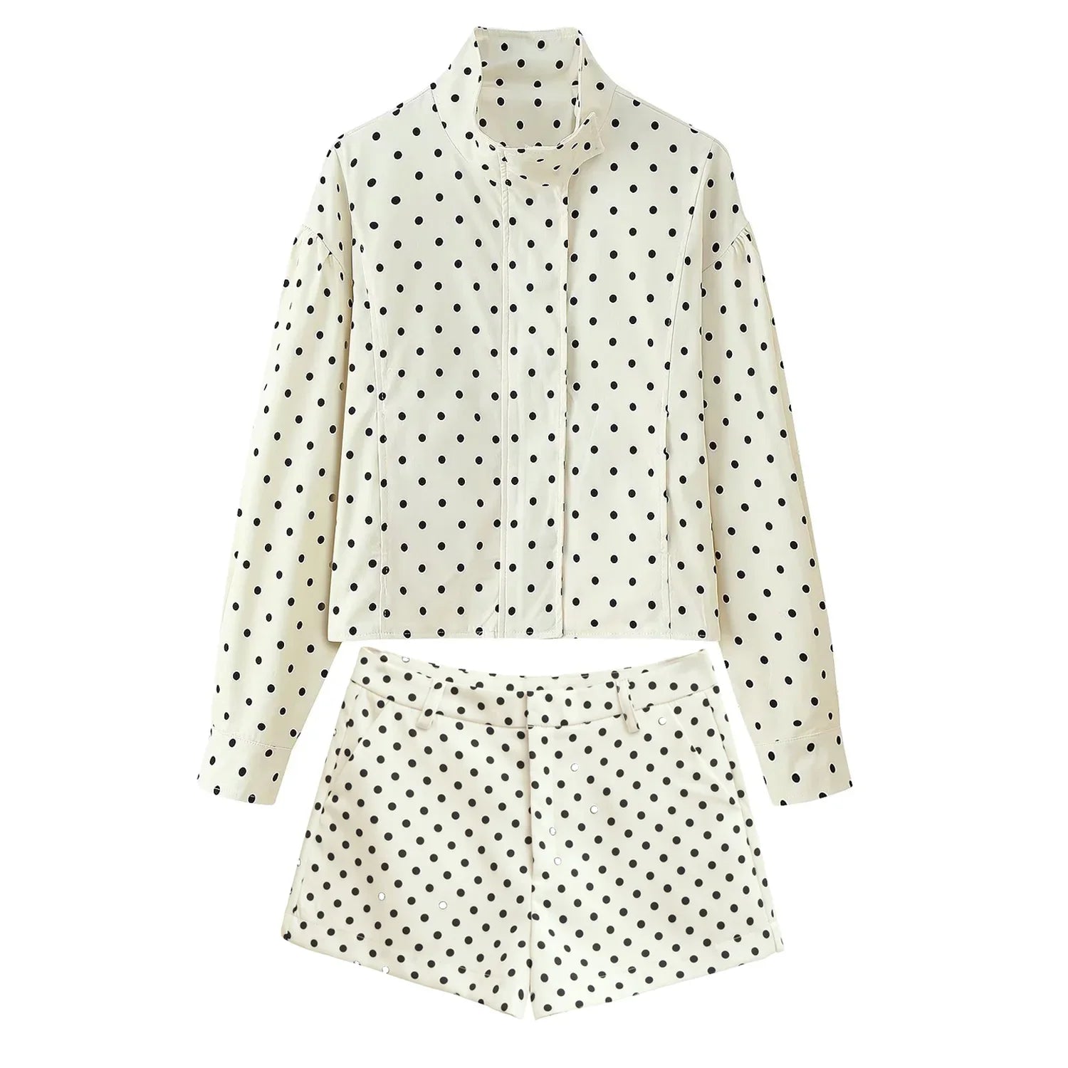 TARUXY Fashion Polka Dot Print Jacket Coat Women's Stand Collar Long Sleeved Workwear Coat Ins Hot Short Casual Female Jackets LadyShow.Store