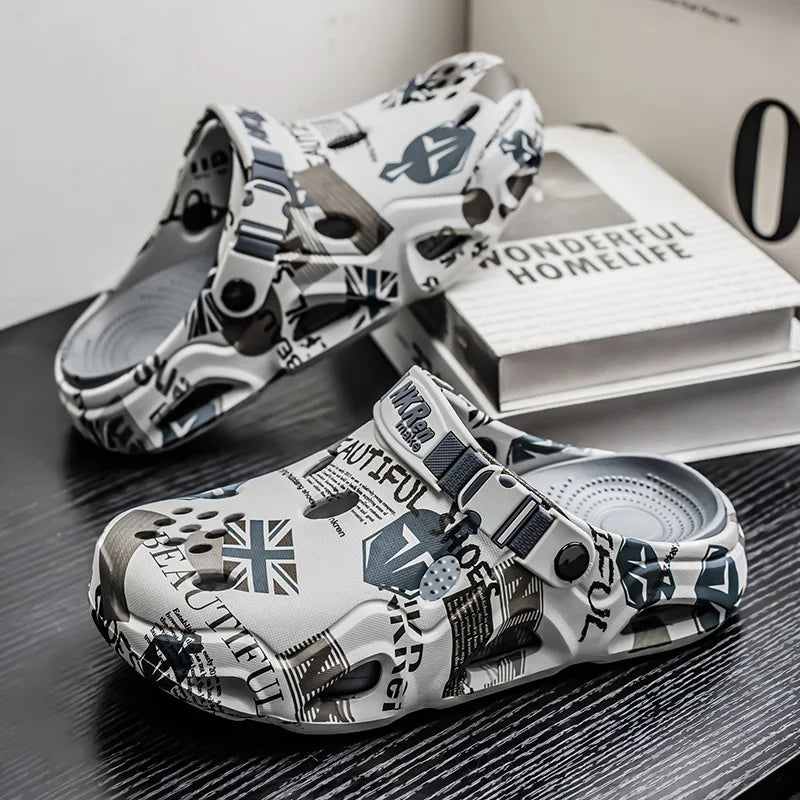 Casual Clogs Men 2026 New Trendy Summer Beach Sandals for Men Thick-bottom EVA Garden Shoes Closed-toe Fashion Slippers for Men Pi-Mart