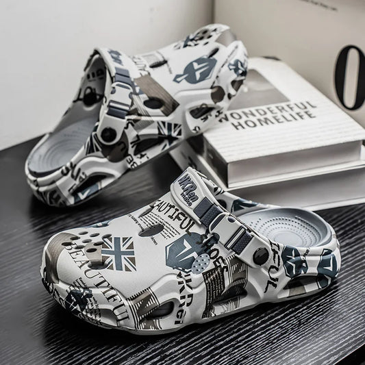 Casual Clogs Men 2026 New Trendy Summer Beach Sandals for Men Thick-bottom EVA Garden Shoes Closed-toe Fashion Slippers for Men Pi-Mart