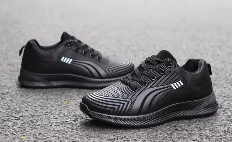 Waterproof Men's Sneakers Casual Running Shoes Soft Bottom Black Leather Sports Shoes Pi-Mart