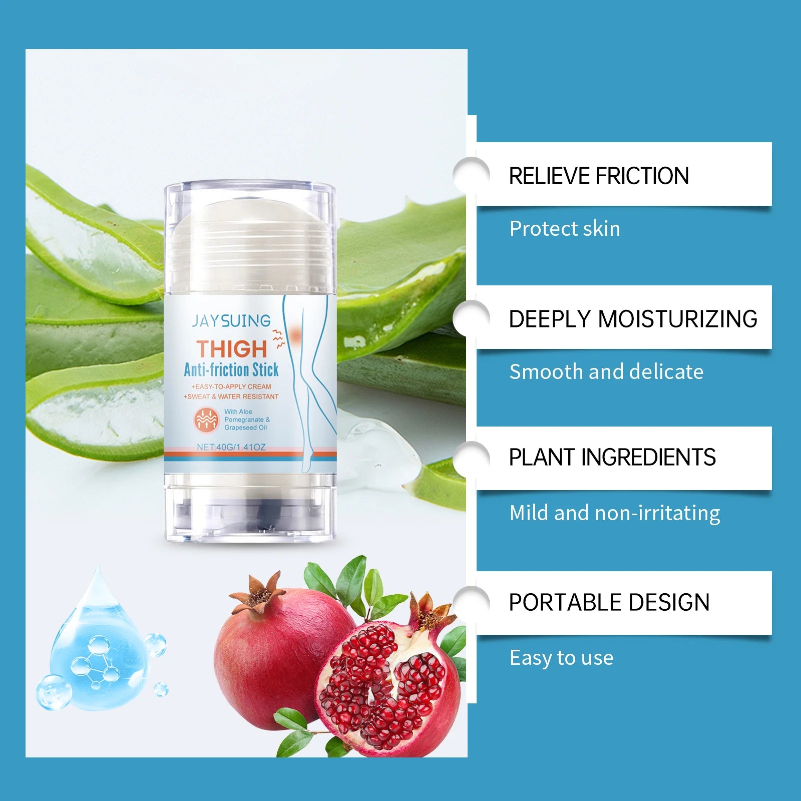 Anti Chafing Stick Running Prevent Arm Chest Thigh Chafing Irritation Aloe Soothe Moisturize Rough Skin Outdoor Anti Chafe Balm Pi-Mart