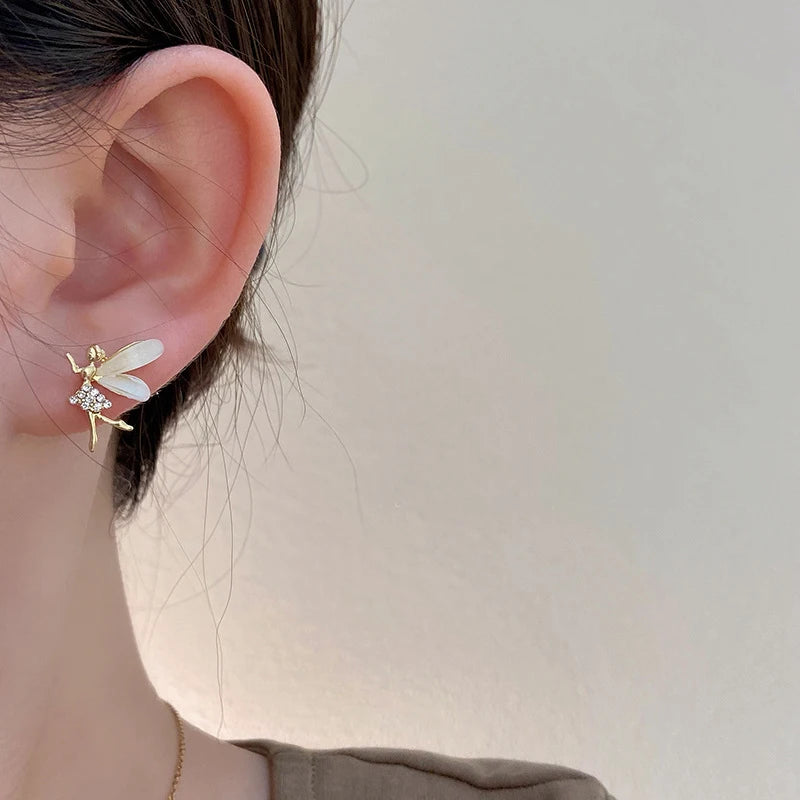Trendy Girl Dancer Stud Earrings Crystal Acrylic Wings Angle Earrings for Women Korean Cute Sweet Jewelry Pi-Mart
