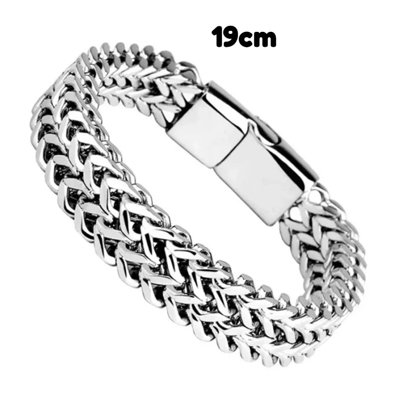 1pcs Men's Stainless Steel Braided Chain Bracelet, Punk Rock Wristband, Magnetic Clasp, Fashion Jewelry Gift for Him Pi-Mart