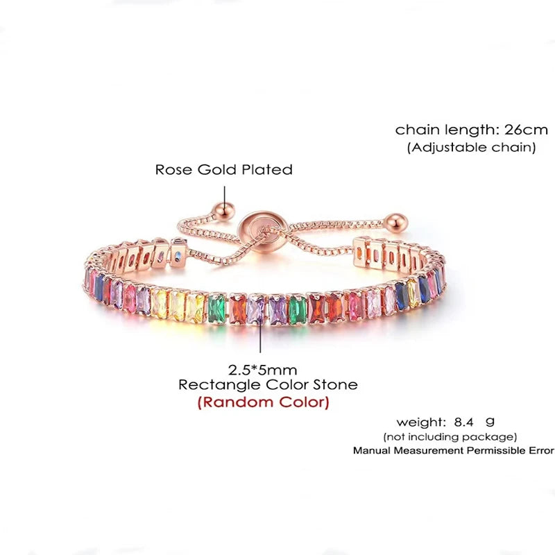 Rose Gold Adjustable Slider Bracelet for Women Colorful/Blue White Tennis Bracelet Fashion Dainty Crystal Bracelets Jewelry Gift Pi-Mart