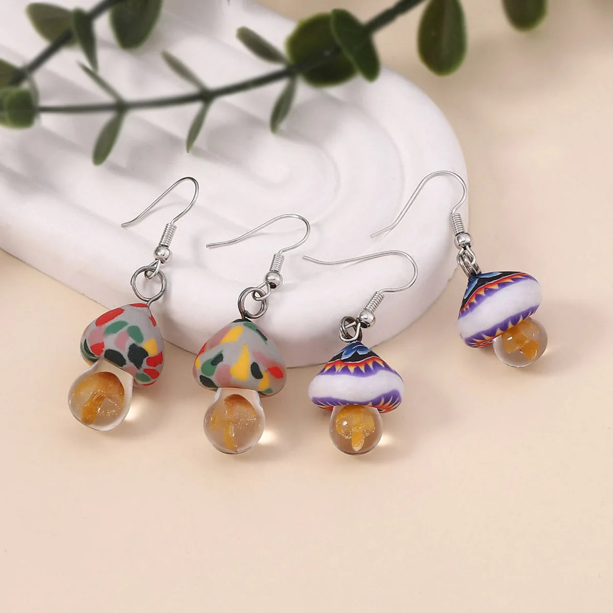 New Cute Polymer Clay Mushroom Acrylic Drop Earrings for Women Cartoon Colorful Flower Pendant Earring 2024 Trend Jewelry Gift Pi-Mart