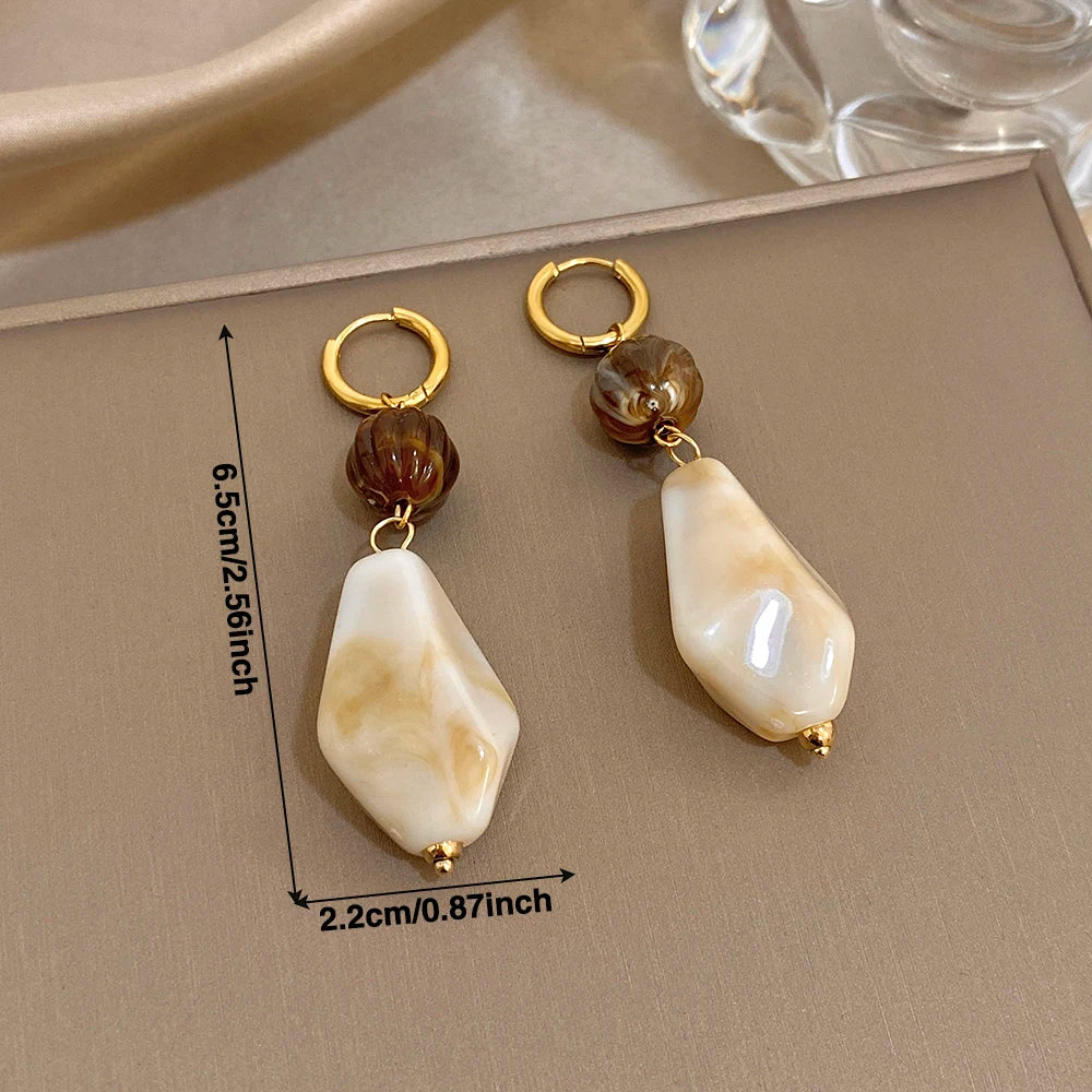 Greatera Caramel Amber Patterned Irregular Heart Earrings For Women Charm Stainless Steel Waterproof Popular Ear Accessories New Pi-Mart