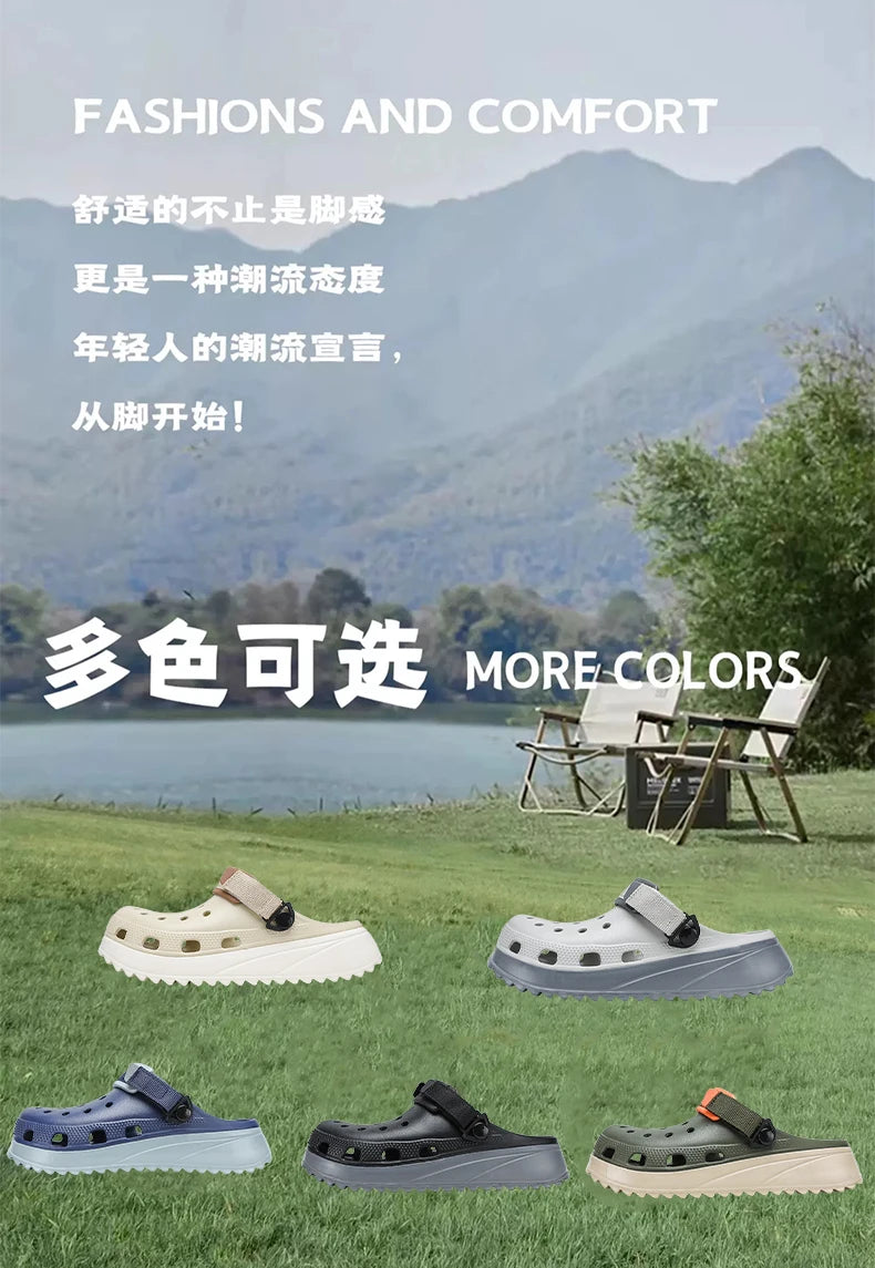 Casual Clogs Men 2026 New Trendy Summer Beach Sandals for Men Thick-bottom EVA Garden Shoes Closed-toe Fashion Slippers for Men Pi-Mart