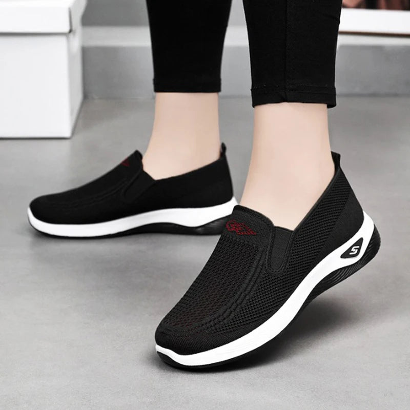 Women's Shoes Spring and Autumn New Mesh Breathable Casual Shoes Outdoor Lightweight Non-slip Wedge Heel Thick-soled Sneakers Pi-Mart