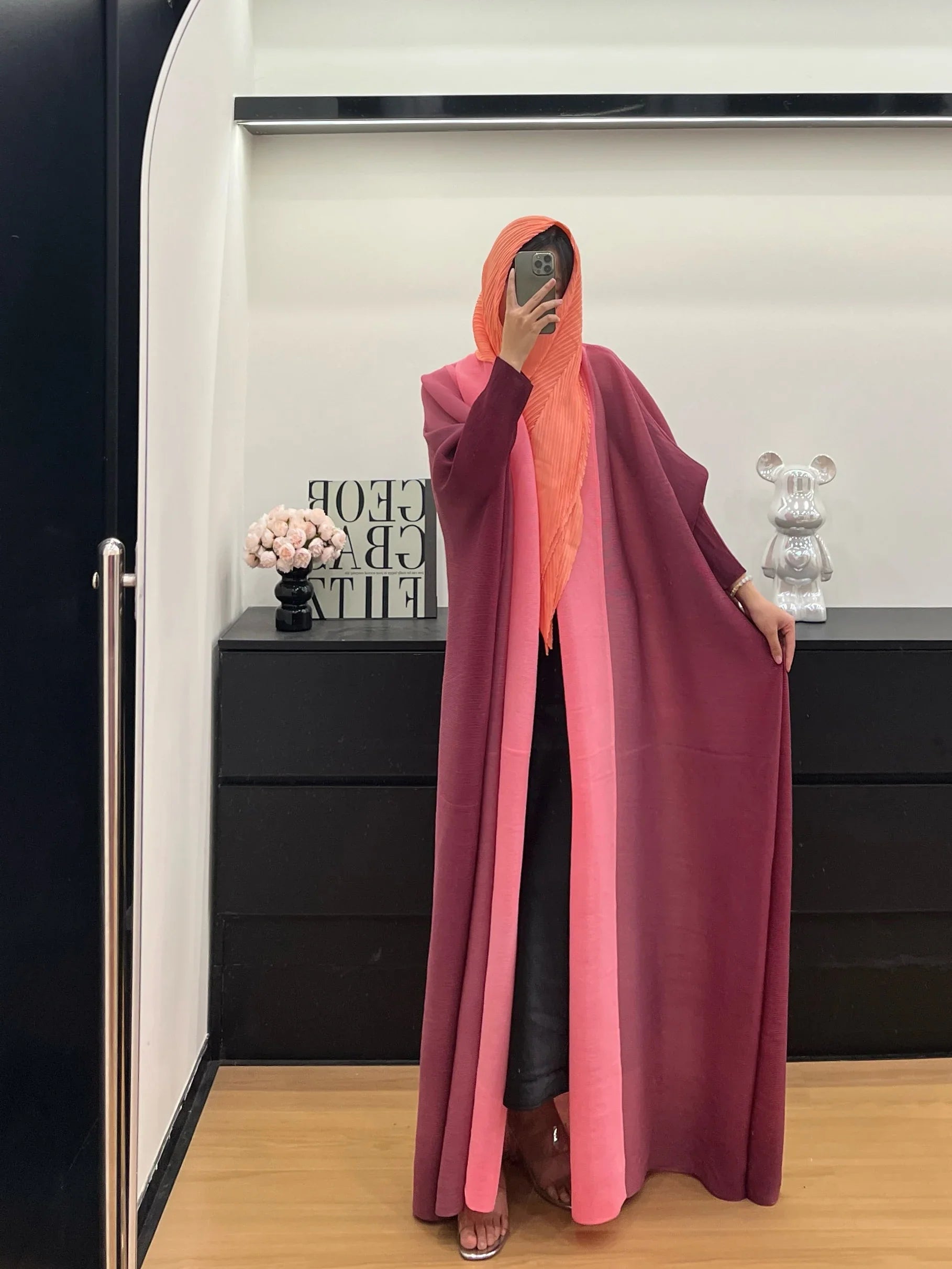 Wrinkled Women's Windbreaker Jacket Bat Sleeve Scarf Collar, Gradient Long Robe Fashion Retro Coats and Jackets Women LadyShow.Store