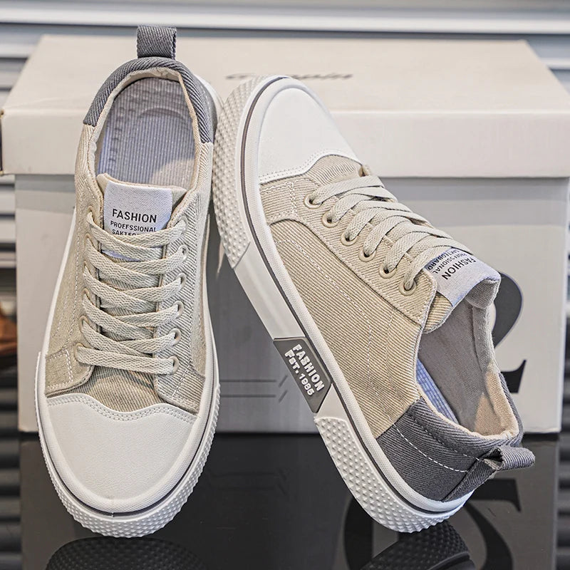 Canvas shoes four seasons men's casual shoes students flat shoes fashion soft-sole outdoor walking shoes youth Joker board shoes Pi-Mart