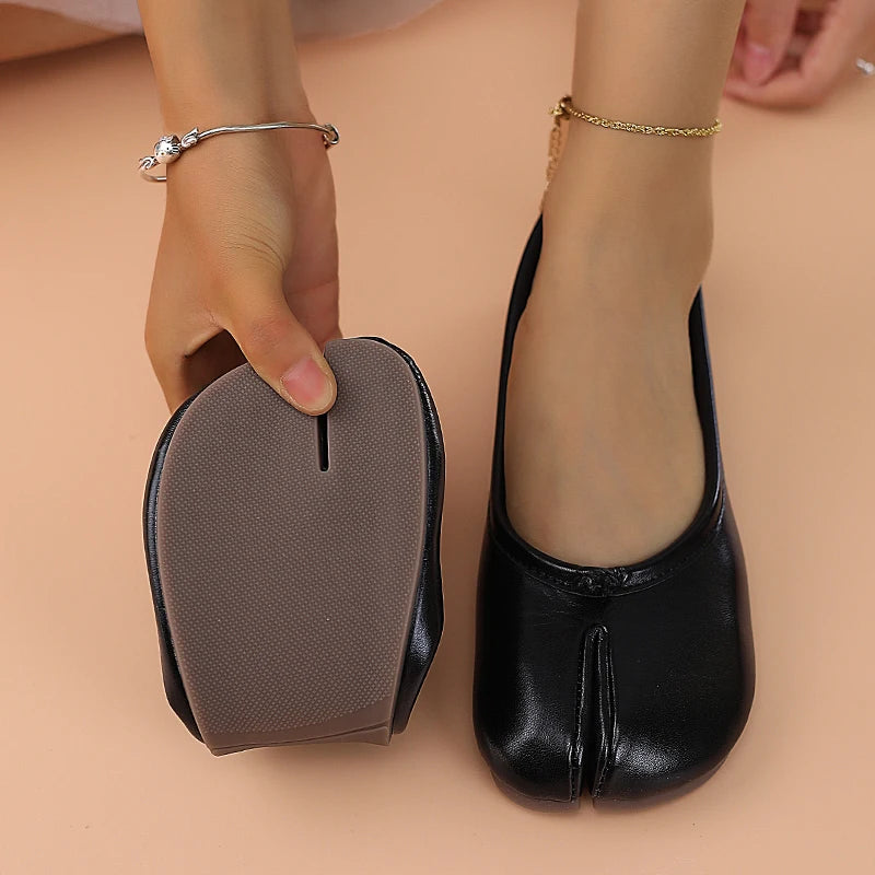2025 Women's Leather Toe Separator Loafers Flat Comfortable Slip-On Breathable Casual Shoes Pi-Mart