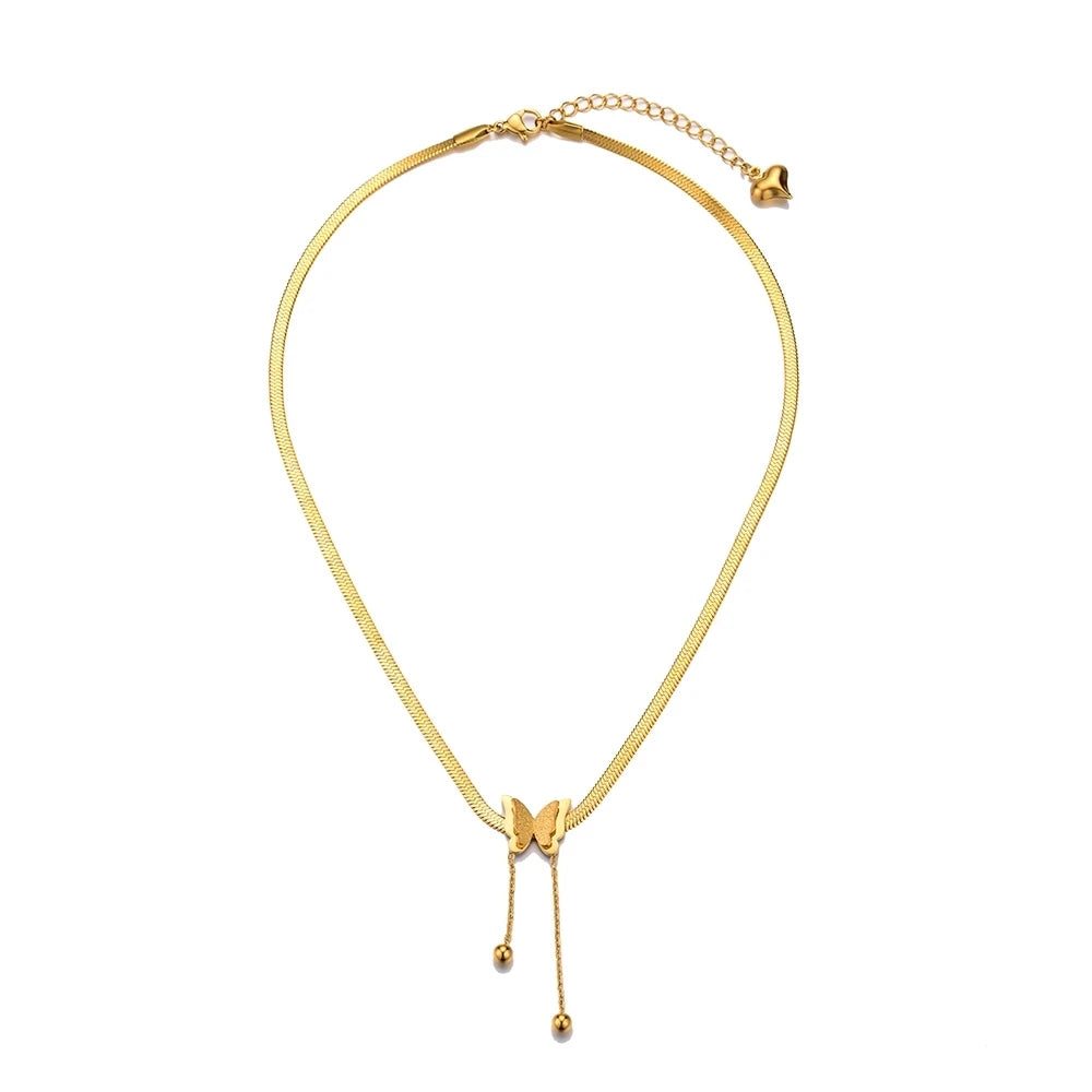 Vintage Butterfly Necklace Women Golden Stainless Steel Blade Snake Chains Aesthetic Charms Choker Women jewelry Gift To Mujer Pi-Mart