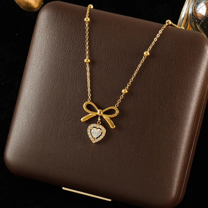 GANEMLY 316l Stainless Steel Luxury Bling Cubic Zirconia Eye Droplets Pendant Necklace Women Chic Romantic Waterproof Jewelry Pi-Mart