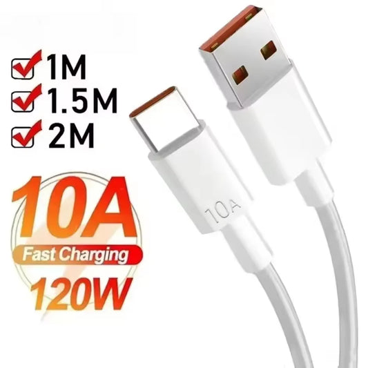 USB To Type C 10A 120W Super Fast Charge Cable Mobile Phone USB-C Chargers Data Cord For Xiaomi Samsung Huawei Quick Charge Wire Pi-Mart