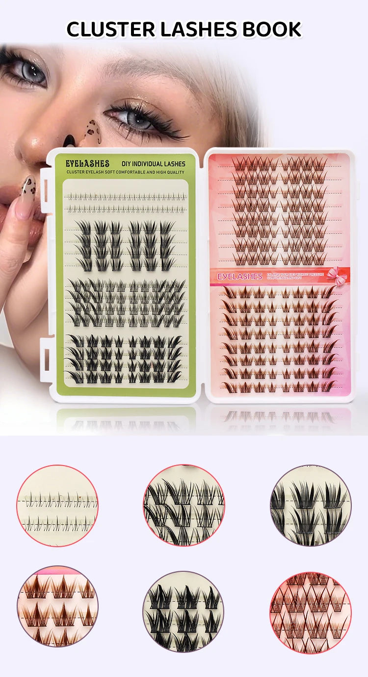 DINGSEN Eyelash Clusters Book Large Capacity Volume Individual Lashes Book Natural Long DIY Cluster Eyelash Extensions Makeup Pi-Mart