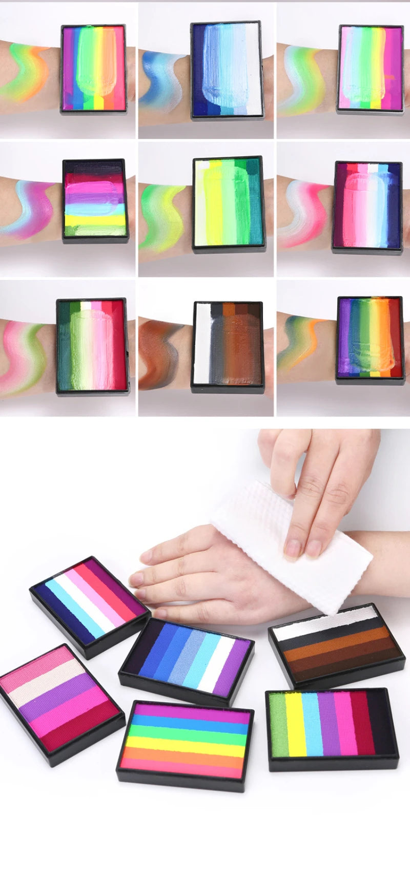 50g Facial and Body Paint Palette,Non-Toxic Rainbow Water-Soluble Body Paint for Rainbow Festival,Cosplay,Party,Art,Stage Makeup Pi-Mart