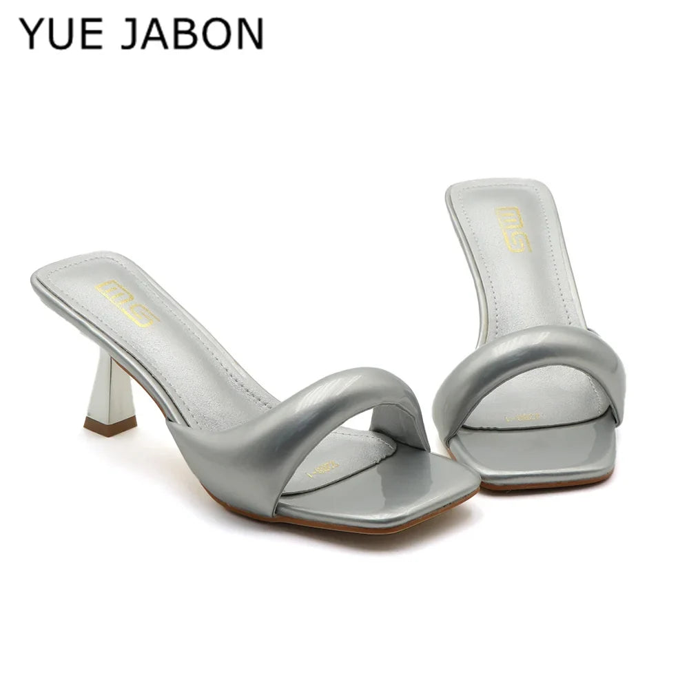 Black Red High Heel Slippers Women Open Toe Slingback Sandals Female Pumps Square Toe Summer Simple Designer Heeled Sandals LadyShow.Store