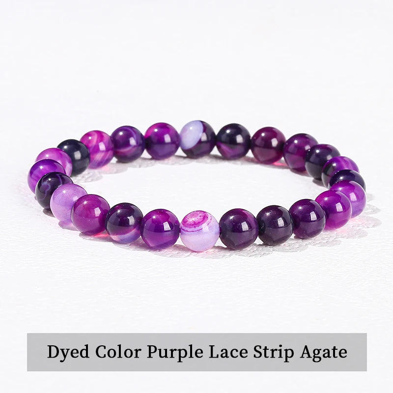 JD Natural Stone Beads Bracelet Amethyst Tiger Eye Crystal Quartz Agate Gem Beads Bangles Women Men Reiki Healling Jewelry Gift Pi-Mart