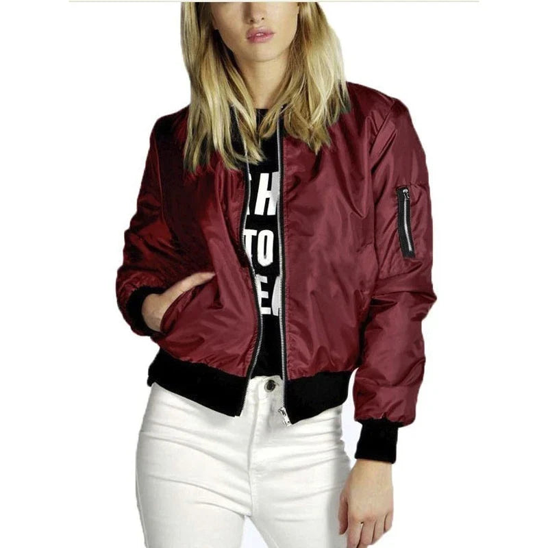 Autumn New Short Jackets for Women Vintage High Street O-neck Bomber Jacket Female Fashion Zipper Long Sleeve Coat Woman LadyShow.Store