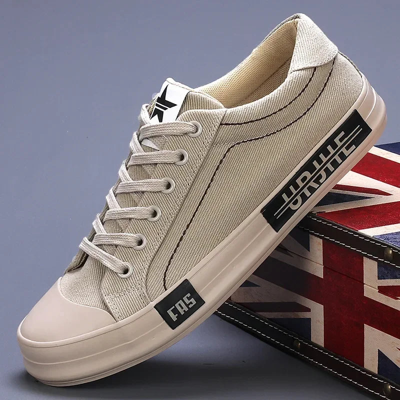 2026 New Men Canvas Shoes Breathable Outdoor Mens Casual Shoes Comfortable Spring Autumn Cloth Flat Shoes Black Walking Sneakers Pi-Mart