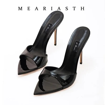 Ladies High-heeled Slippers Shoes Fashion Pointed Sexy Patent Leather Women with Open Toes and Party Wedding Stripper Sandals. LadyShow.Store