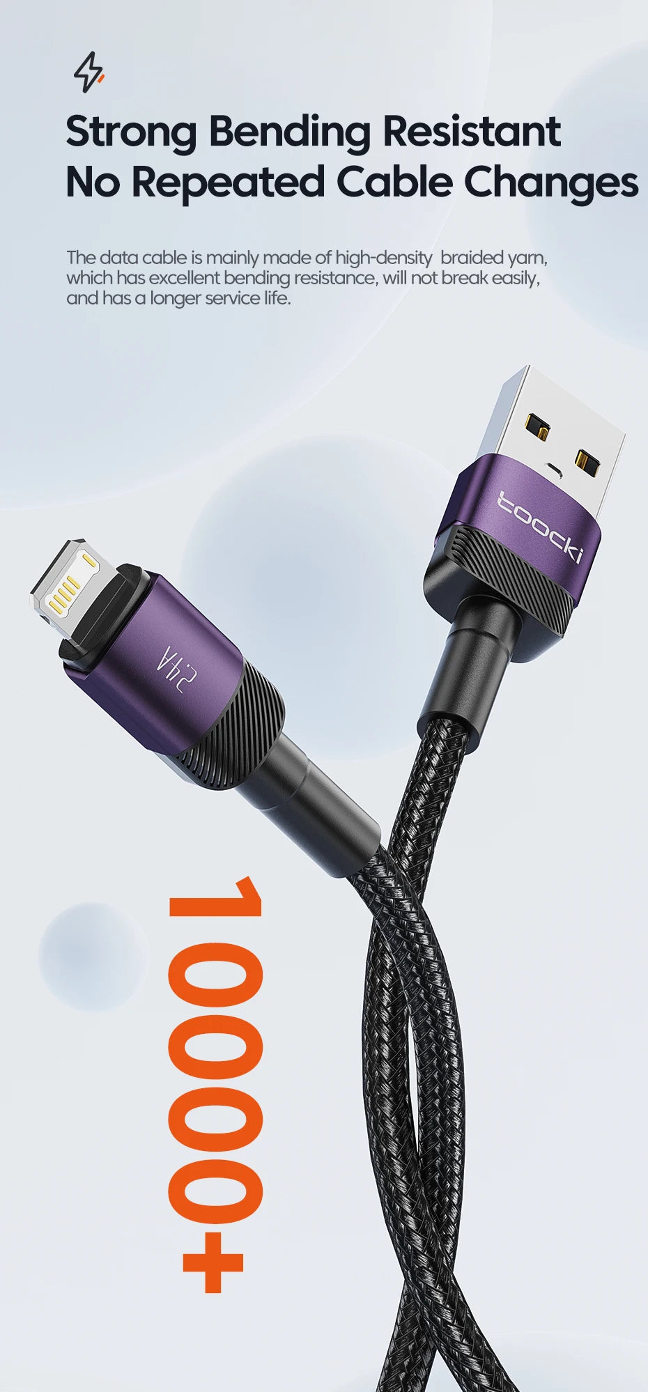 Toocki USB Cable For iPhone 14 13 12 Pro Max X XS XR 8 7 Plus iPad Fast Charging Charger Aluminum iP Cable For iPhone Data Cord Pi-Mart