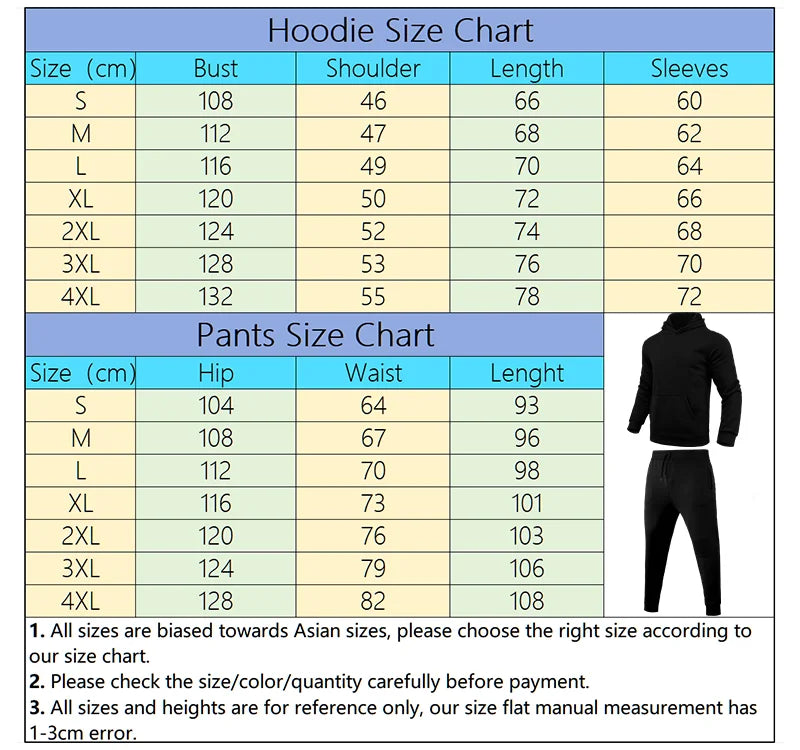 Men's Tracksuit Casual Hoodies Sweatshirts Suit Outdoors Gym Sports Jogging Clothing Autumn Winter Fashion Sweatpants 2 Pcs Sets Pi-Mart