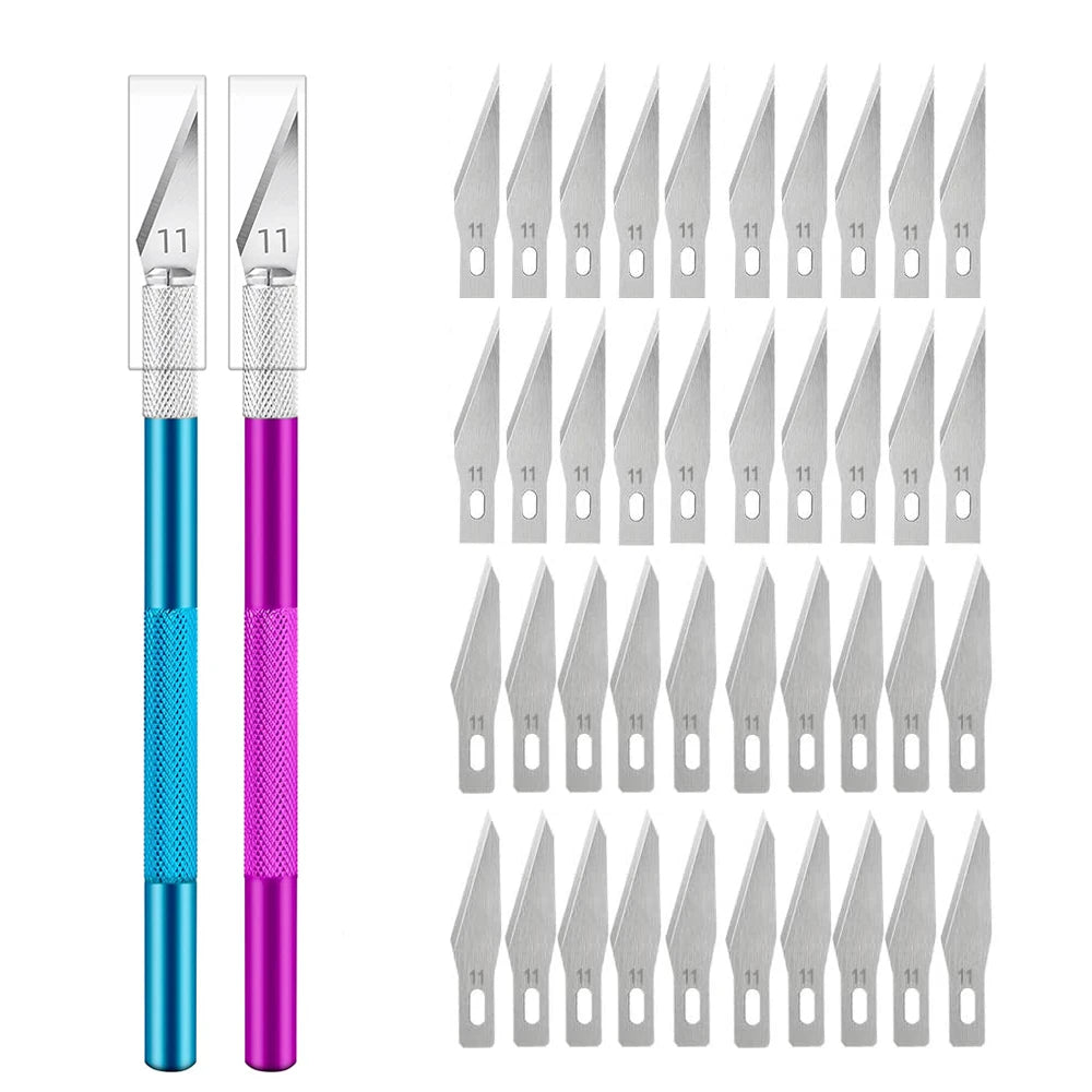 Engraving Non-Slip Metal Knife Kit + 40/10pcs #11 Blades Cutter Craft Knives for Mobile Phone PCB Repair Hand Tools Pi-Mart