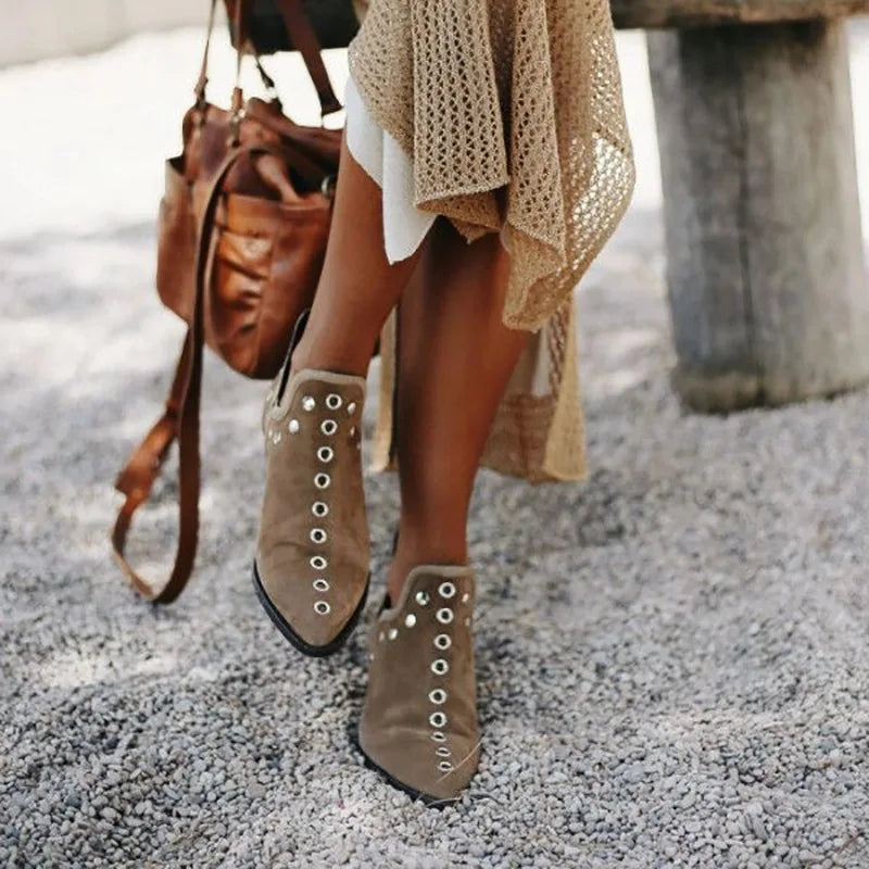 Women's Ankle Boots Autumn New Versatile Pointed Rivet Personalized Short Boots for Women Plus Size43 LadyShow.Store