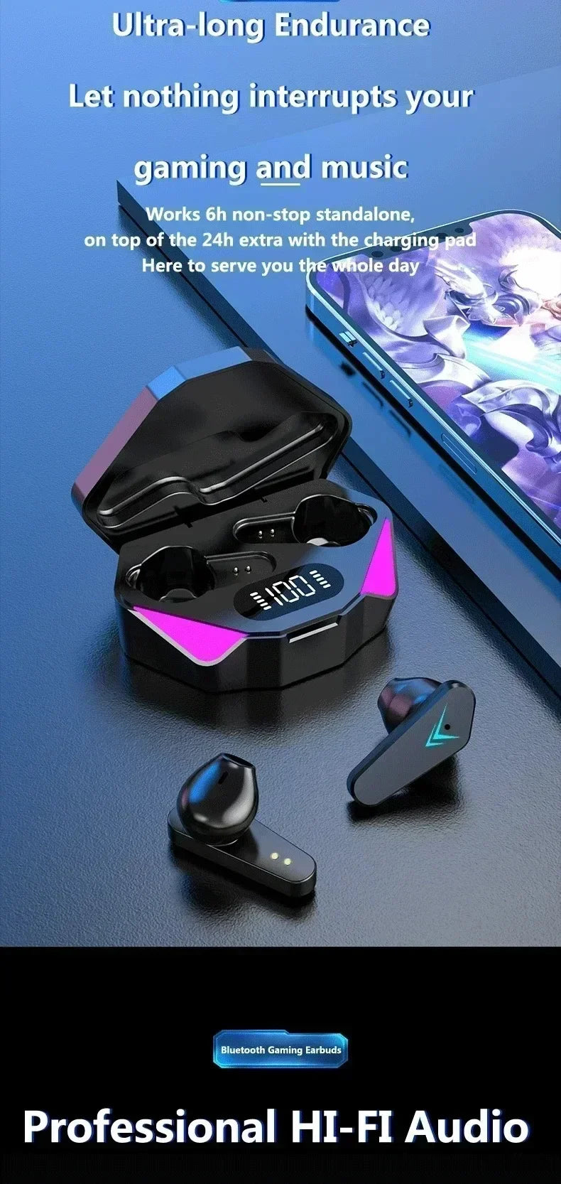 Bluetooth TWS Gaming Earphones Low Latency Wireless In-Ear Headphones With Built-in Mic LED Indicator Lights Pi-Mart